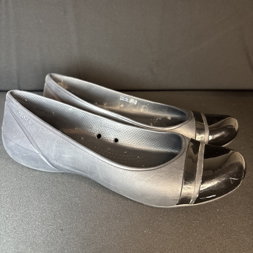 CROCS Womens Size 9 Cap Toe Flat Black Ballet Flats Slip On Shoes‎